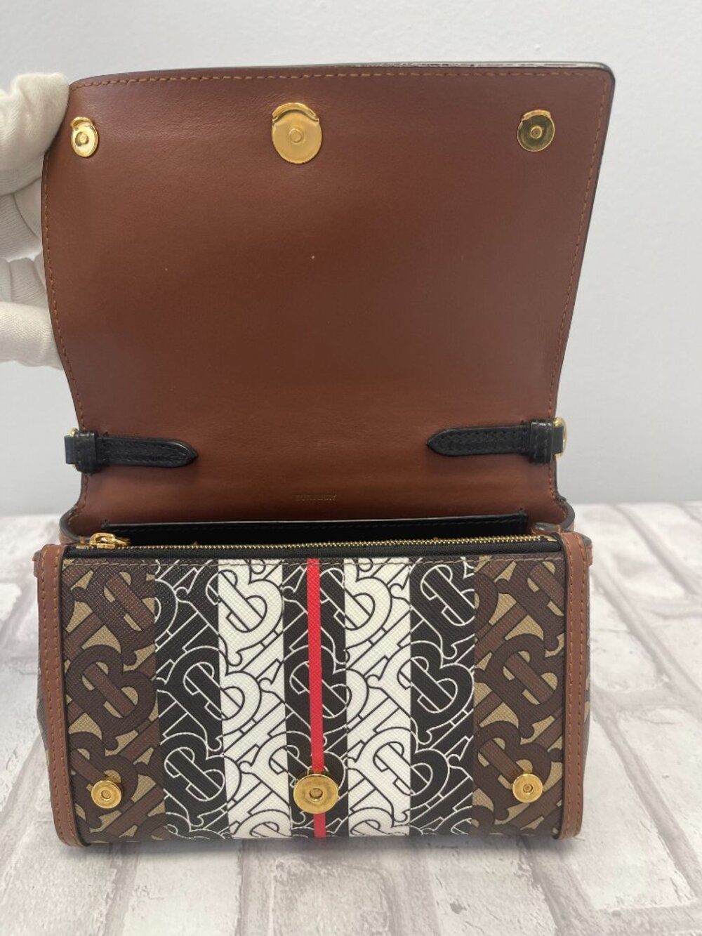 Burberry TB Monogram Coated Canvas & Leather Hackberry Shoulder Bag - Preowned - Picture 4 of 16